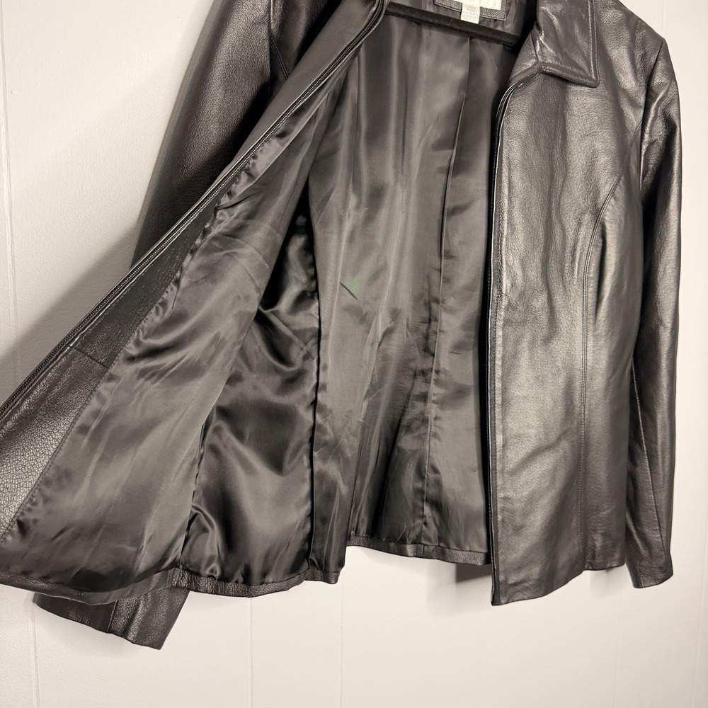 Vintage Worthington Women's Leather Jacket Size Large Black Zip Front Pockets - Picture 7 of 12